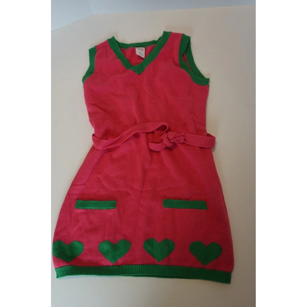 Gymboree Girls Pink Green Heart Sweater Dress Cotton Knit Size L 10-12 NWT